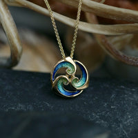 Breckon 18ct Yellow Gold Pendant in Ocean Enamel by Sheila Fleet Jewellery