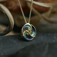 Breckon 18ct Yellow Gold Pendant in Ocean Enamel by Sheila Fleet Jewellery