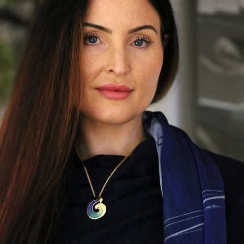 Wave Enamel Occasion Pendant in 18ct Yellow Gold by Sheila Fleet Jewellery