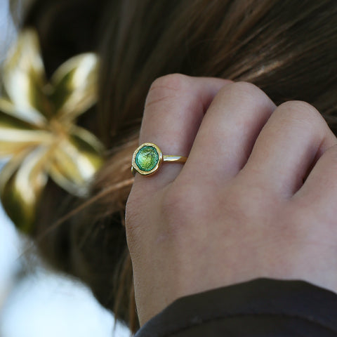 Lunar Petite Ring in 18ct Yellow Gold & Shallows Enamel by Sheila Fleet Jewellery