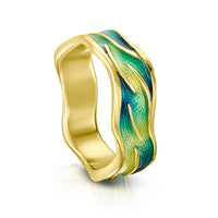 Sea Motion 18ct Yellow Gold Ring in Tempest Enamel by Sheila Fleet Jewellery