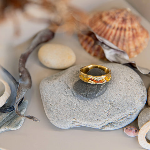 Lava Stream 18ct Yellow Gold Dress Ring in Fire Enamel by Sheila Fleet Jewellery