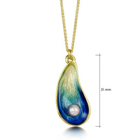 Mussel 18ct Yellow Gold Medium Pendant with Peach Pearl in Ocean Enamel by Sheila Fleet Jewellery