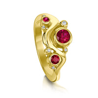 Cosmos Galaxy Ruby & Diamond Ring in 18ct Yellow Gold by Sheila Fleet Jewellery