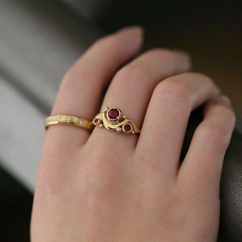 Cosmos Galaxy Ruby & Diamond Ring in 18ct Yellow Gold by Sheila Fleet Jewellery