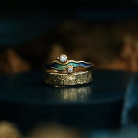 River Ripples 18ct Yellow Gold Diamond Ring in Ocean Enamel by Sheila Fleet Jewellery