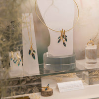 18ct Gold Rowan Three-Leaf Diamond Pendant in Evergreen Enamel