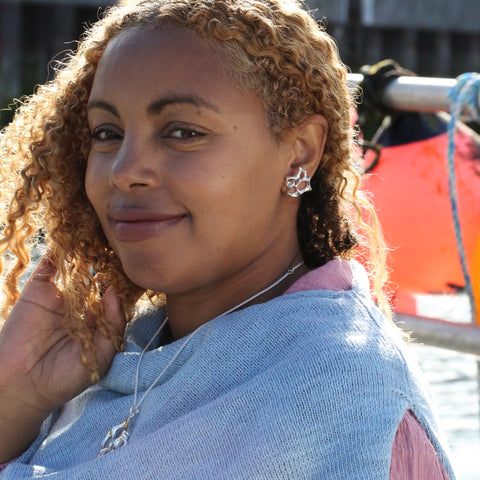 Sculpted By Time Stud Earrings with Moonstone by Sheila Fleet Jewellery