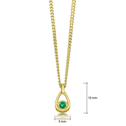 Emerald Birthstone Petite Droplet Pendant in 18ct Yellow Scottish Gold by Sheila Fleet Jewellery