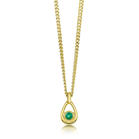 Emerald Birthstone Petite Droplet Pendant in 18ct Yellow Scottish Gold by Sheila Fleet Jewellery
