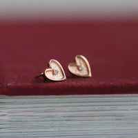 Secret Hearts Diamond Stud Earrings in 9ct Rose Gold by Sheila Fleet Jewellery