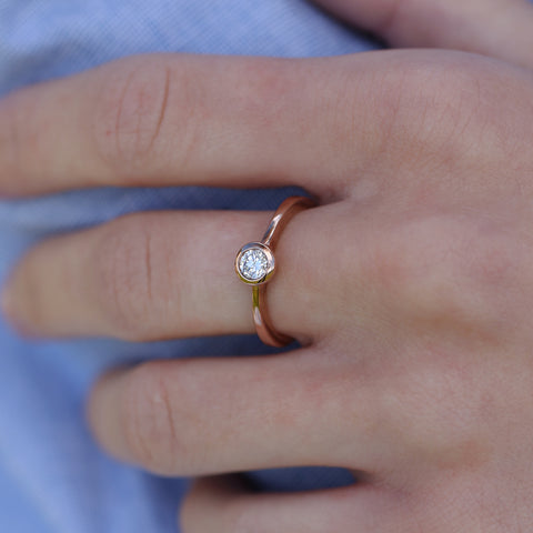 Contemporary 0.25ct Solitaire Diamond Ring in 9ct Rose Gold by Sheila Fleet Jewellery