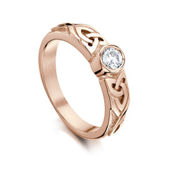 Celtic Knotwork Diamond Solitaire Ring in 9ct Rose Gold by Sheila Fleet Jewellery
