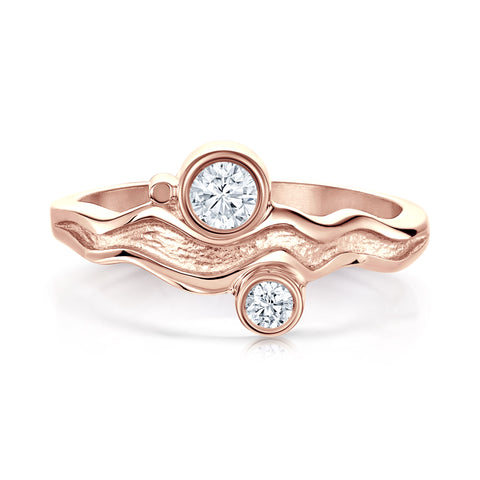 River Ripples 9ct Rose Gold Ring with 3.9mm & 3mm Diamonds by Sheila Fleet Jewellery