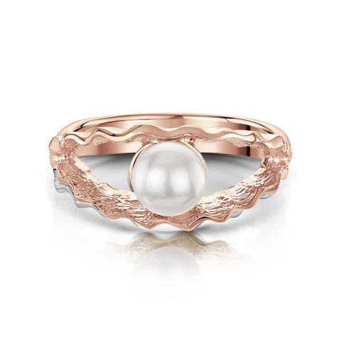 Scallop Pearl Ring in 9ct Rose Gold by Sheila Fleet Jewellery