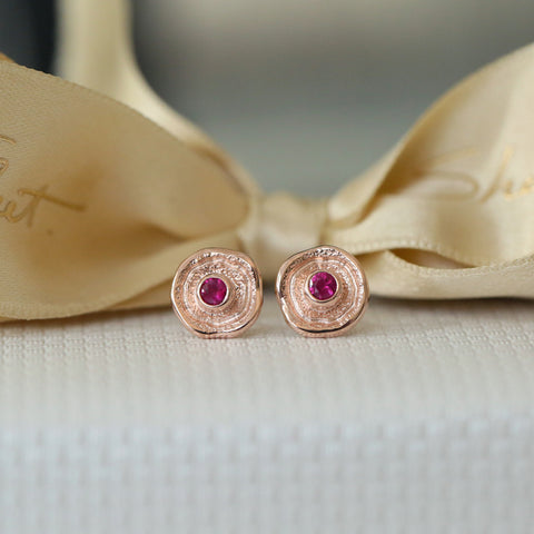 Lunar Ruby Petite Stud Earrings in 9ct Rose Gold by Sheila Fleet Jewellery