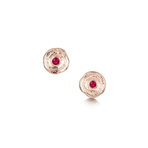 Lunar Ruby Petite Stud Earrings in 9ct Rose Gold by Sheila Fleet Jewellery