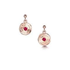 Lunar Ruby Petite Drop Earrings in 9ct Rose Gold by Sheila Fleet