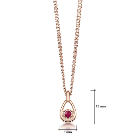 Ruby Birthstone Petite Droplet Pendant in 9ct Rose Gold by Sheila Fleet Jewellery