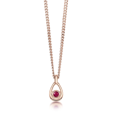 Ruby Birthstone Petite Droplet Pendant in 9ct Rose Gold by Sheila Fleet Jewellery