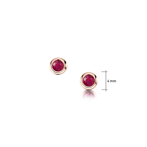 Small Ruby Solitaire Stud Earrings in 9ct Rose Gold by Sheila Fleet Jewellery