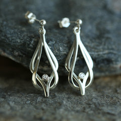 Reef Knot Diamond Drop Earrings in 9ct White Gold by Sheila Fleet Jewellery
