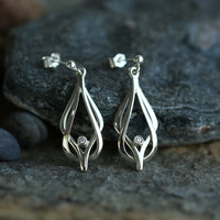 Reef Knot Diamond Drop Earrings in 9ct White Gold by Sheila Fleet Jewellery