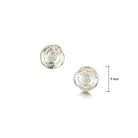 Lunar Diamond Petite Stud Earrings in 9ct White Gold by Sheila Fleet Jewellery