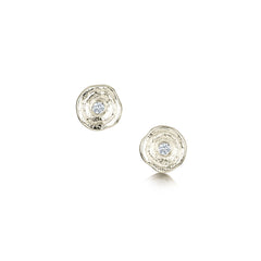 Lunar Diamond Petite Stud Earrings in 9ct White Gold by Sheila Fleet Jewellery