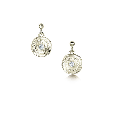 Lunar Diamond Petite Drop Earrings in 9ct White Gold by Sheila Fleet Jewellery
