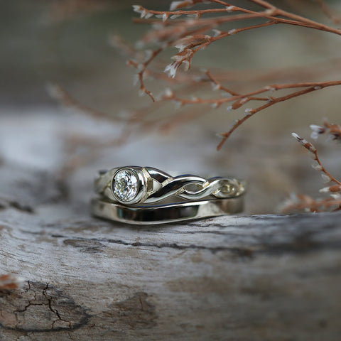 Celtic Twist 0.22ct Diamond Ring Set in 9ct White Gold by Sheila Fleet Jewellery