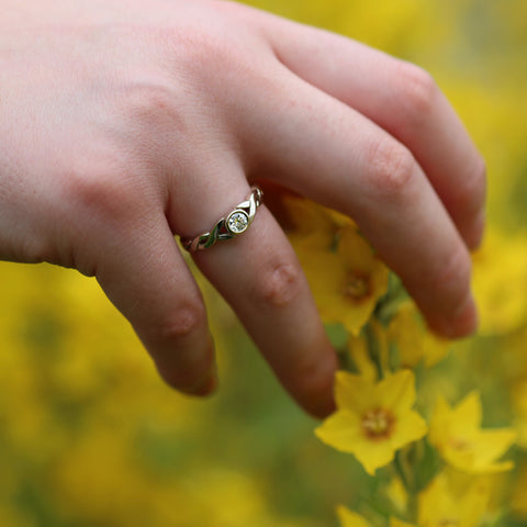 Celtic Twist 0.22ct Diamond Solitaire Ring in 9ct White Gold by Sheila Fleet Jewellery