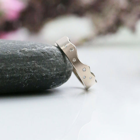 River Ripples Diamond Wedding Ring in 9ct White Gold by Sheila Fleet Jewellery