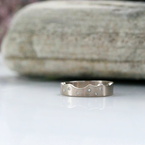 River Ripples Diamond Wedding Ring in 9ct White Gold by Sheila Fleet Jewellery