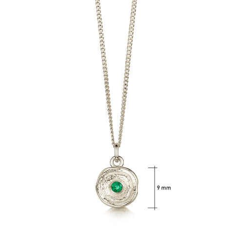 Lunar Emerald Petite Pendant in 9ct White Gold by Sheila Fleet Jewelle