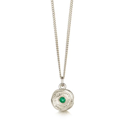 Lunar Emerald Petite Pendant in 9ct White Gold by Sheila Fleet Jewellery