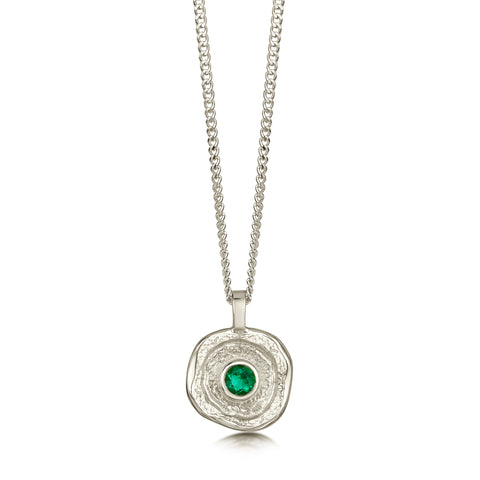 Lunar Emerald Small Pendant in 9ct White Gold by Sheila Fleet Jewellery