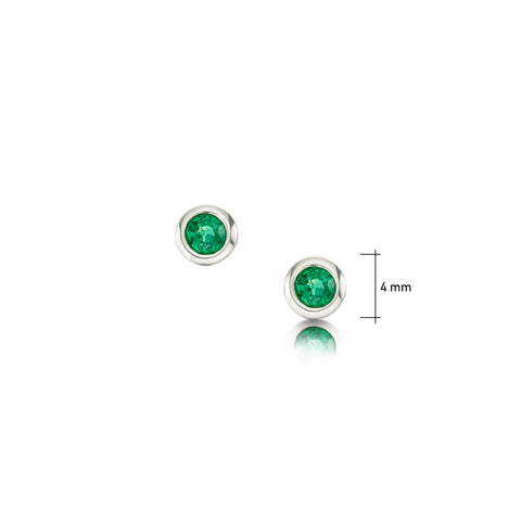 Small Emerald Solitaire Stud Earrings in 9ct White Gold by Sheila Fleet Jewellery