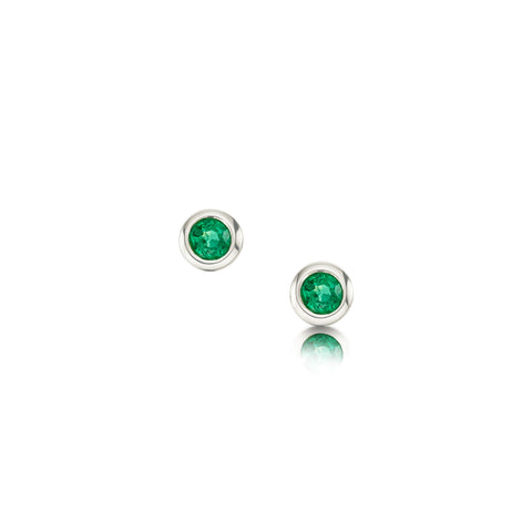 Small Emerald Solitaire Stud Earrings in 9ct White Gold by Sheila Fleet Jewellery