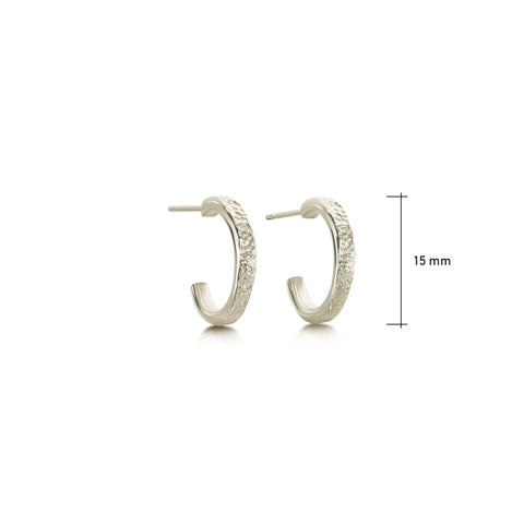 Matrix Huggie Hoop Earrings in 9ct White Gold by Sheila Fleet Jewellery