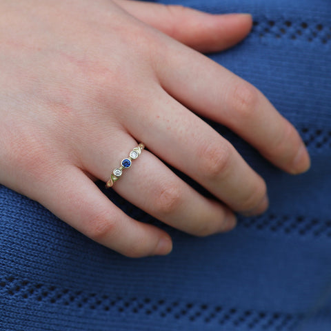 Celtic Trilogy Sapphire & Diamond Ring in 9ct White Gold