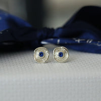 Lunar Sapphire Petite Stud Earrings in 9ct White Gold by Sheila Fleet Jewellery