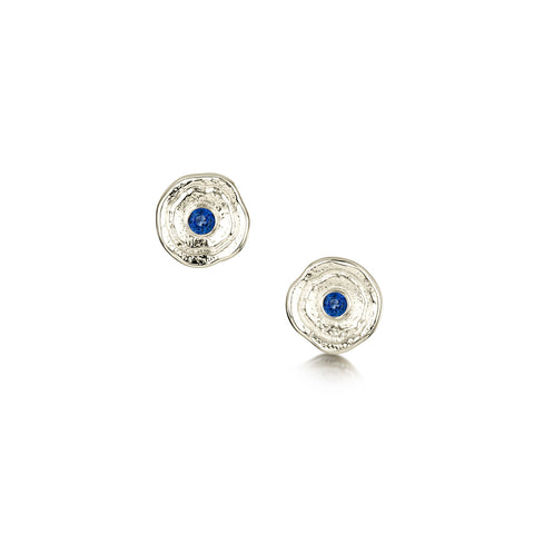 Lunar Sapphire Petite Stud Earrings in 9ct White Gold by Sheila Fleet Jewellery