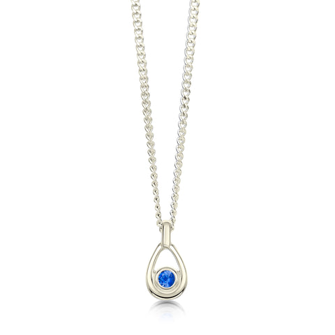 Arctic Stream Sapphire Petite Droplet Pendant in 9ct White Gold by Sheila Fleet Jewellery