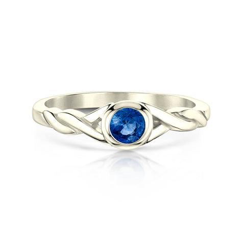 Celtic Twist Sapphire Solitaire Ring in 9ct White Gold by Sheila Fleet Jewellery