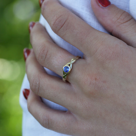 Celtic Twist Sapphire Solitaire Ring in 9ct White Gold by Sheila Fleet Jewellery