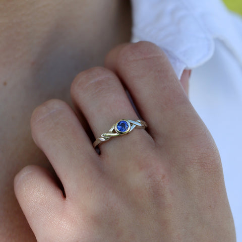 Celtic Twist Sapphire Solitaire Ring in 9ct White Gold by Sheila Fleet Jewellery