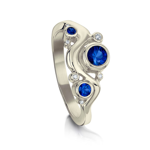 Cosmos Galaxy Sapphire & Diamond Ring in 9ct White Gold by Sheila Fleet Jewellery