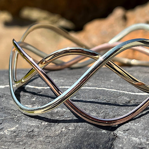 Tidal 3-part Bangle in 9ct Yellow, White & Rose Gold