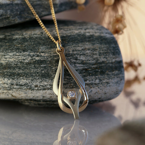 Reef Knot Diamond Pendant in 9ct White & Yellow Gold by Sheila Fleet Jewellery